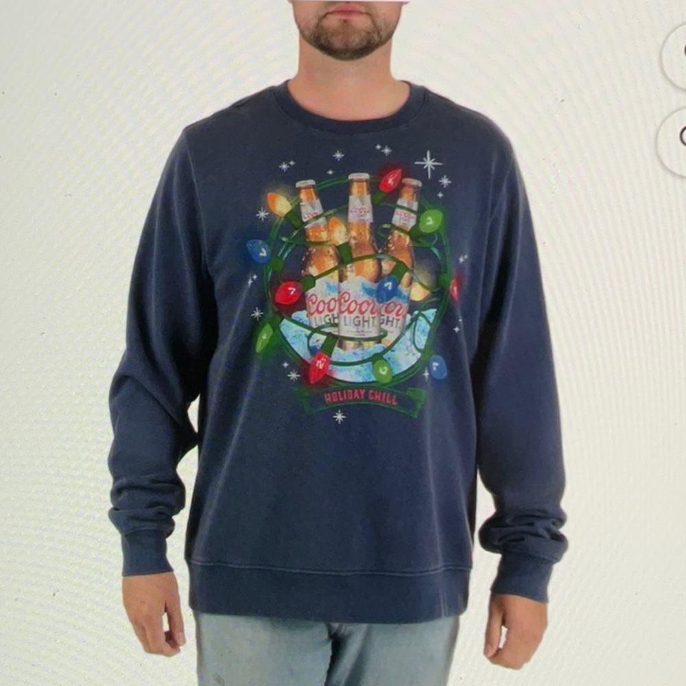 Coors Light Men’s Holiday Crewneck Fleece Sweatshirt. P2P 22-25”, SIZE SMALL